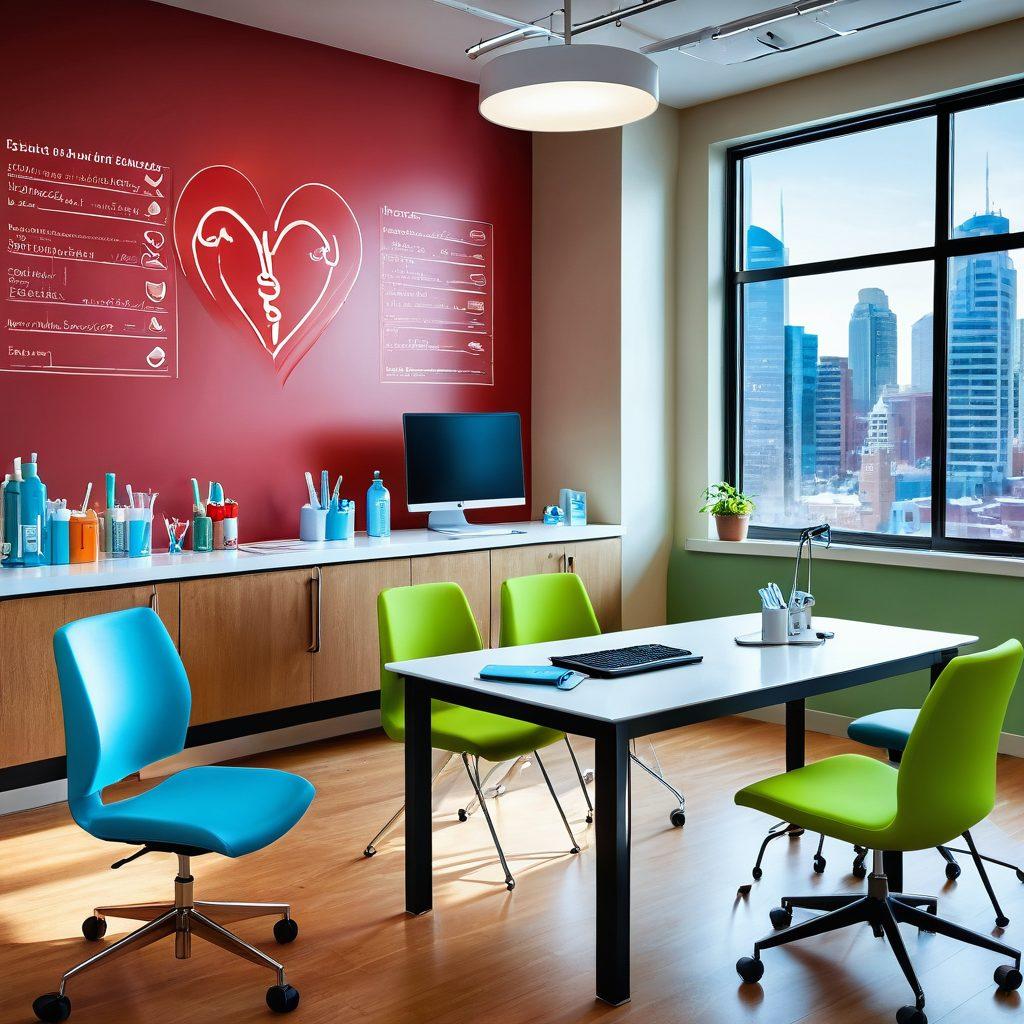 A detailed and informative illustration showcasing a diverse group of people discussing insurance policies in a bright and welcoming doctor's office. Incorporate visual elements like lab test tubes, health guides, and coverage documents in the background. Include symbols of health and wellness like a stethoscope and a heart monitor to emphasize the theme. The overall atmosphere should evoke trust and clarity. vibrant colors. super-realistic. bright background.